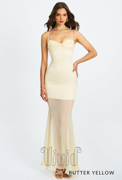 Vivid Formal Charmaine Maxi Dress in Butter Yellow / Nude & Neutrals