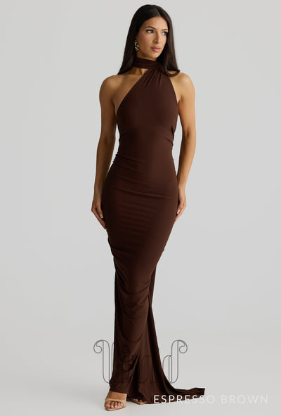 Melani The Label Constantina Gown in Espresso Brown / Nude & Neutrals