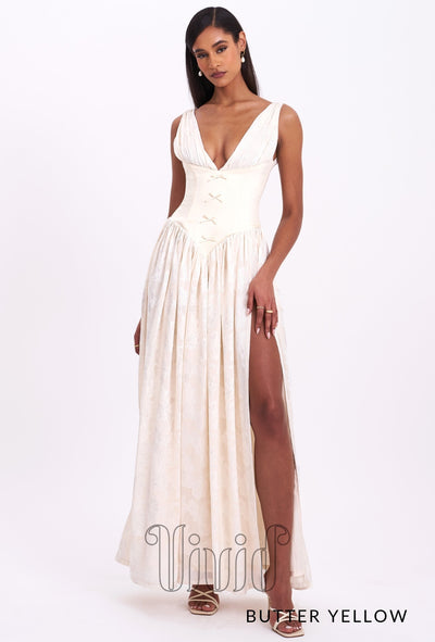 Vivid Formal Lottie Gown in Butter Yellow / Nude & Neutrals
